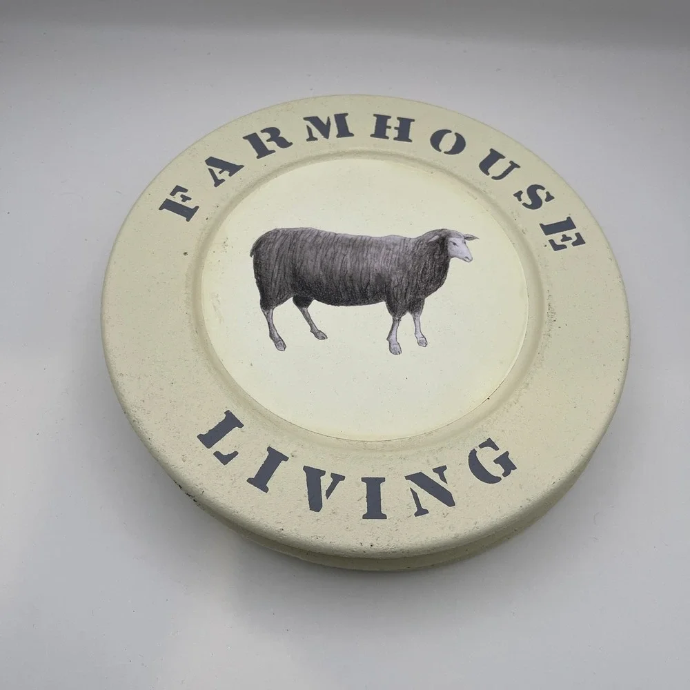 Barbara Lloyd Farmhouse Living Sheep Decorative Plates Set of 4 Cream Rustic 9in